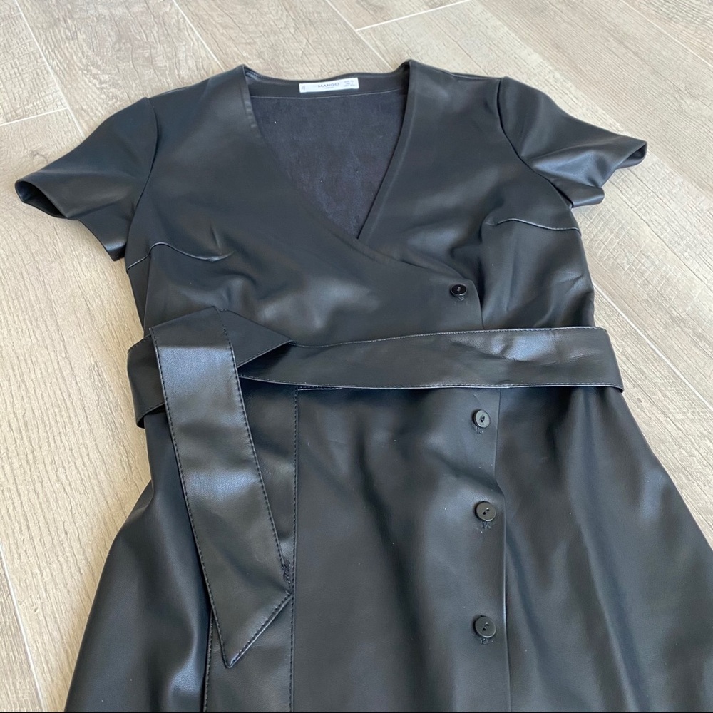 Mango Faux Leather Wrap Dress With Belt Tie Size 2